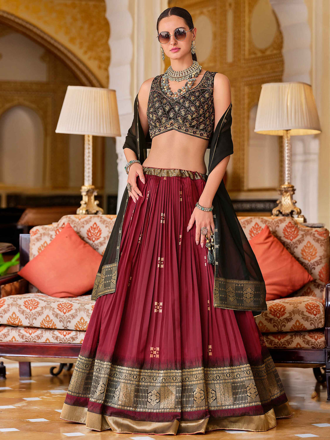 Marvelous Maroon Zari Weaving Silk Wedding Wear Lehenga Choli