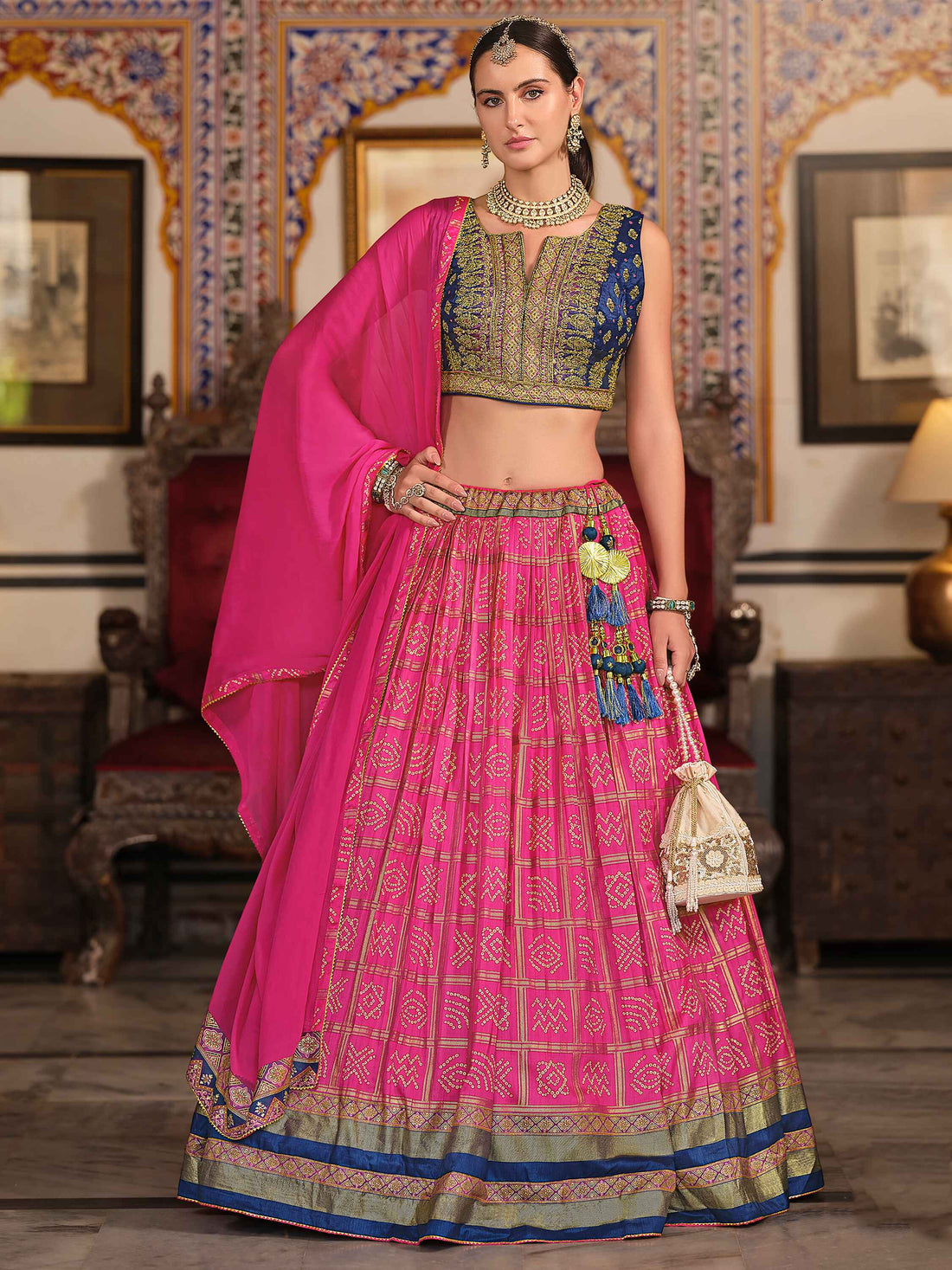 Delightful Pink Foil Print Silk Wedding Lehenga Choli With Dupatta
