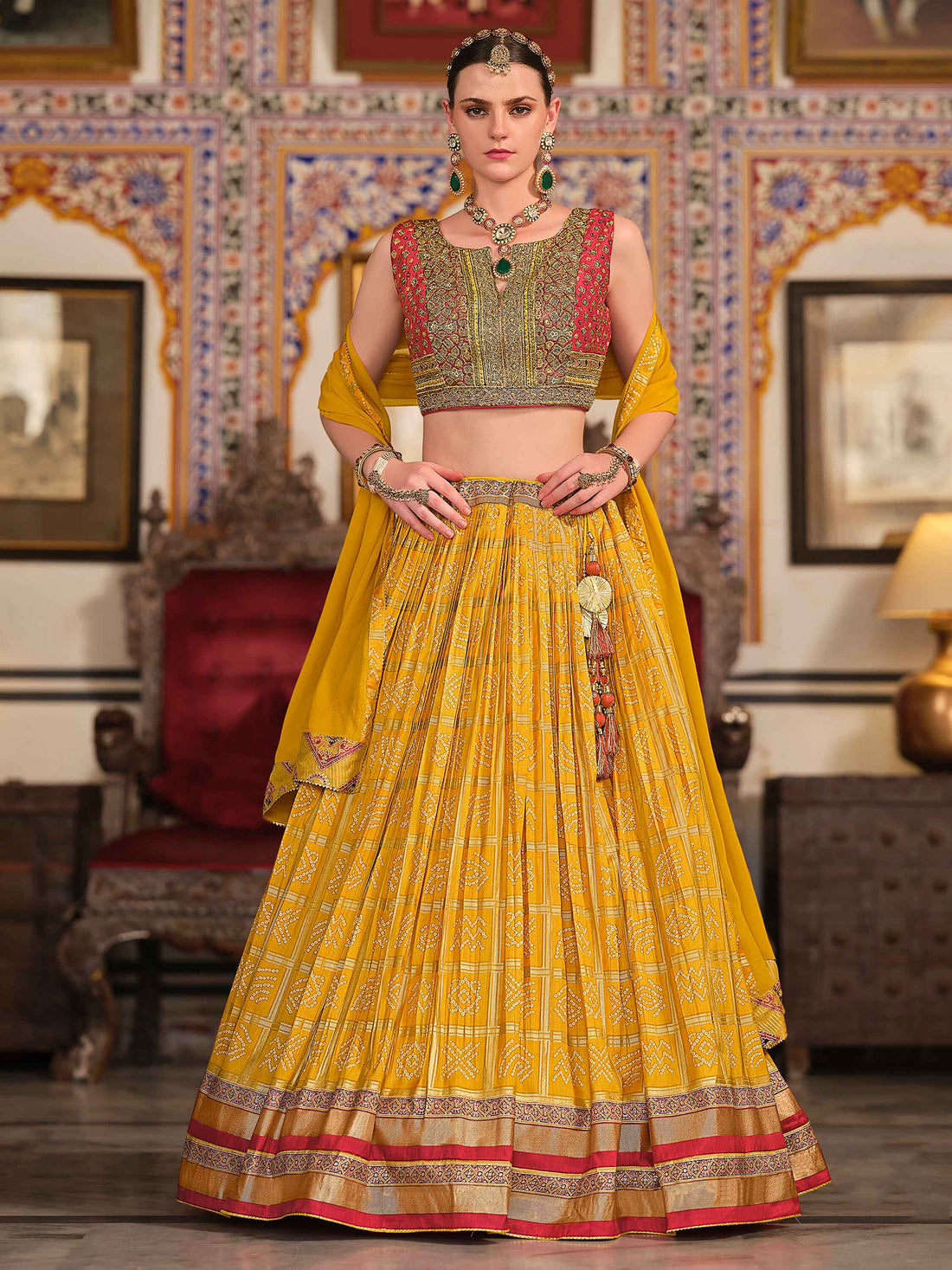 Ravishing Yellow Foil Print Silk Haldi Wear Lehenga Choli With Dupatta