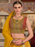 Ravishing Yellow Foil Print Silk Haldi Wear Lehenga Choli With Dupatta
