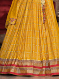 Ravishing Yellow Foil Print Silk Haldi Wear Lehenga Choli With Dupatta