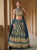 Pretty Navy Blue Bandhani Print Silk Wedding Wear Lehenga Choli