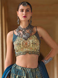 Pretty Navy Blue Bandhani Print Silk Wedding Wear Lehenga Choli