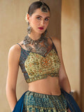 Pretty Navy Blue Bandhani Print Silk Wedding Wear Lehenga Choli