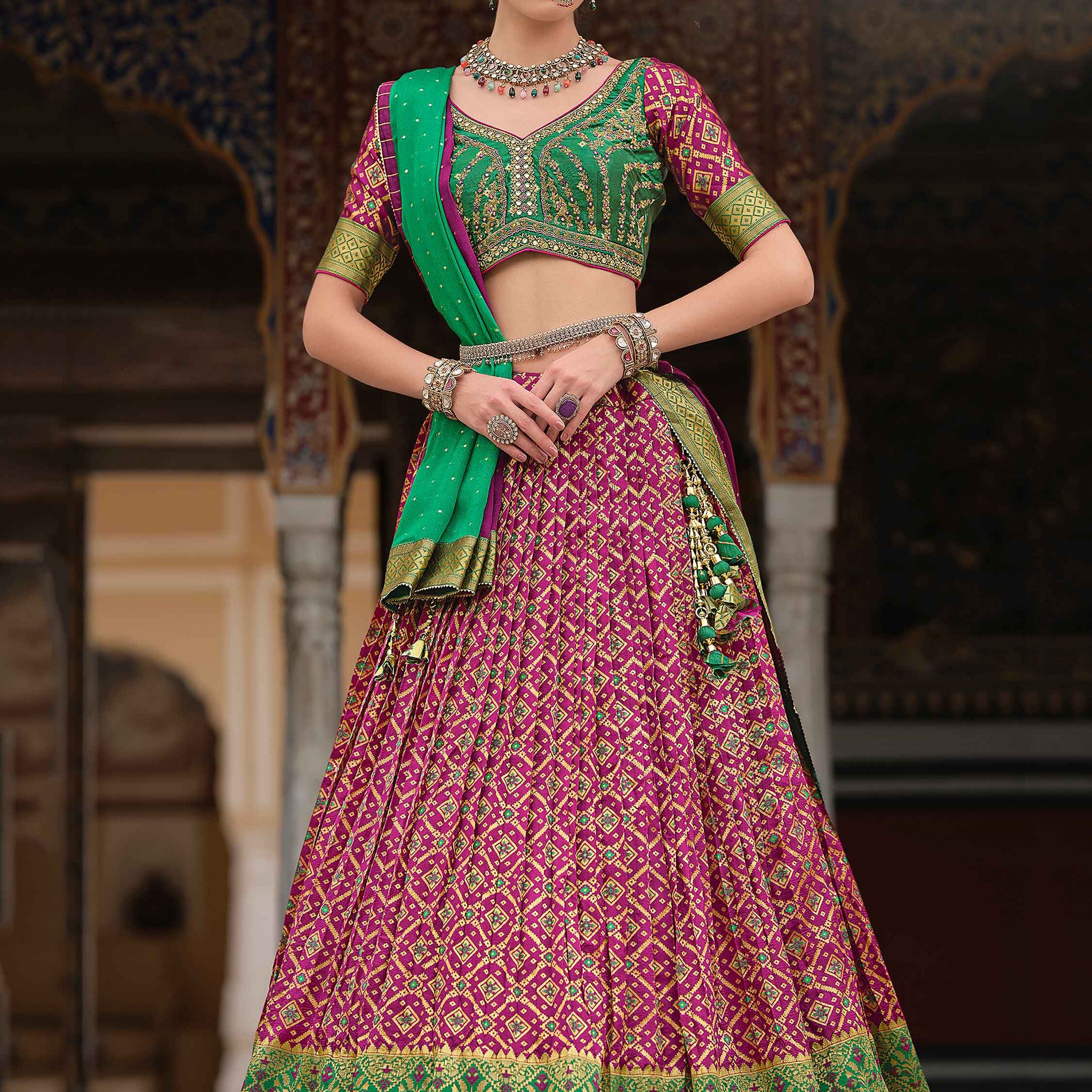 Ravishing Purple Bandhani Print Silk Wedding Wear Lehenga Choli