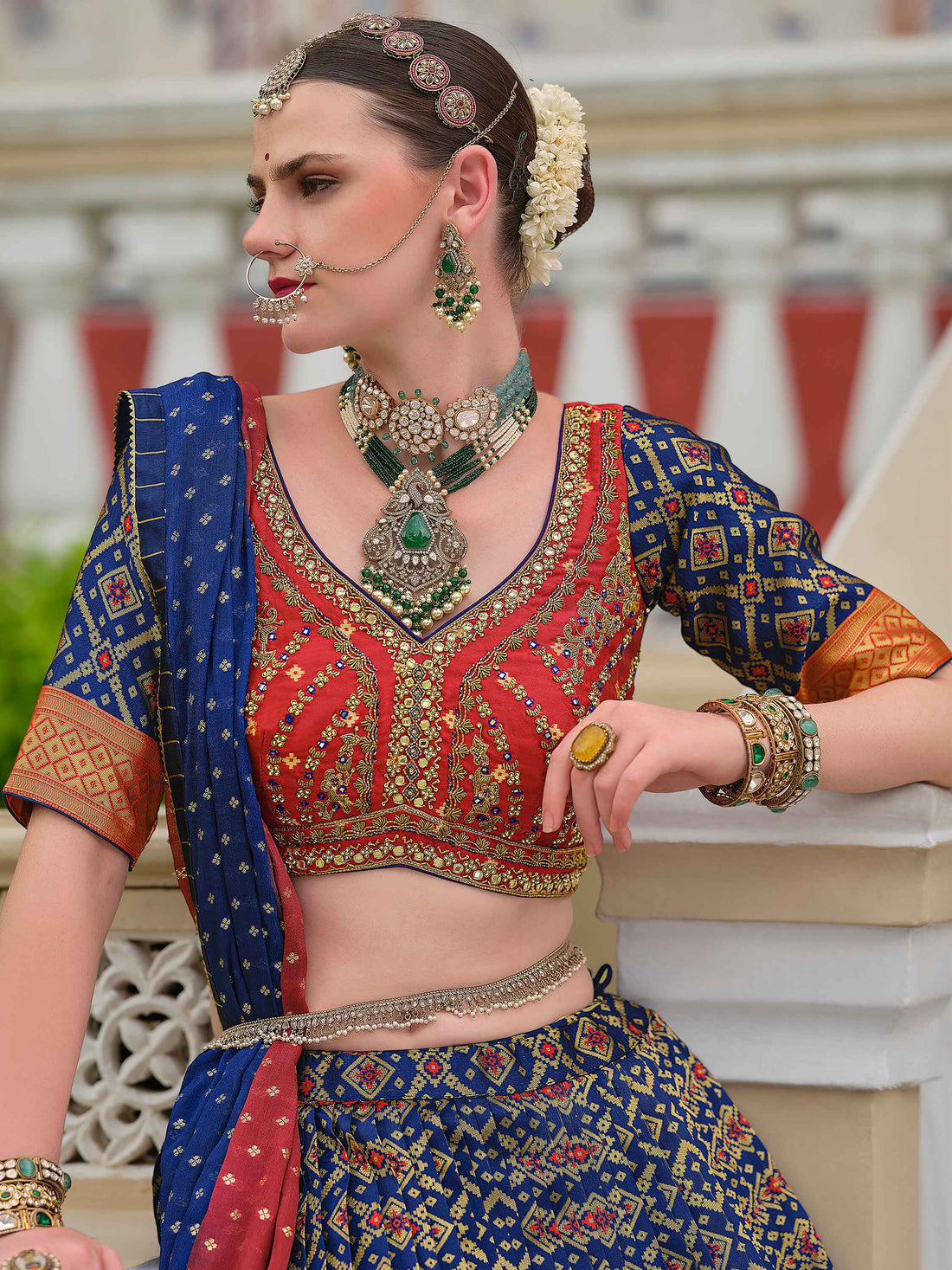 Stunning Navy Blue Bandhani Print Silk Designer Lehenga Choli
