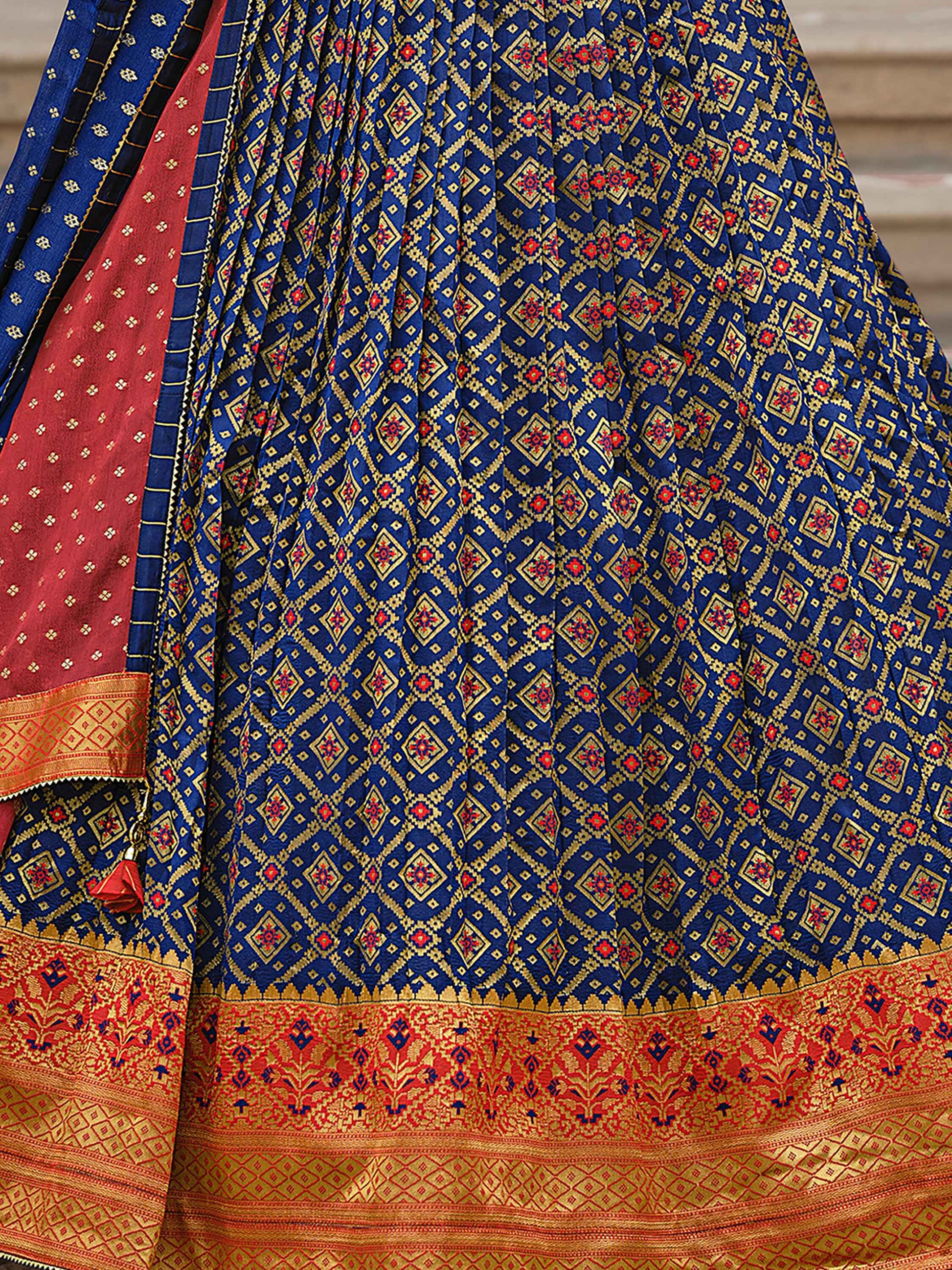 Stunning Navy Blue Bandhani Print Silk Designer Lehenga Choli