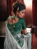 Amazing Green Sequins Net Party Wear Saree With Blouse