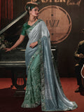 Amazing Green Sequins Net Party Wear Saree With Blouse