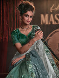 Amazing Green Sequins Net Party Wear Saree With Blouse