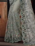 Special Pista Green Sequins Net Designer Saree With Blouse
