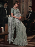 Special Pista Green Sequins Net Designer Saree With Blouse