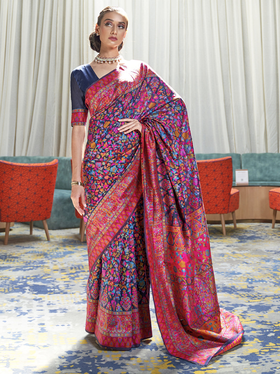 Extraordinary Navy Blue Weaving Silk Designer Saree With Blouse