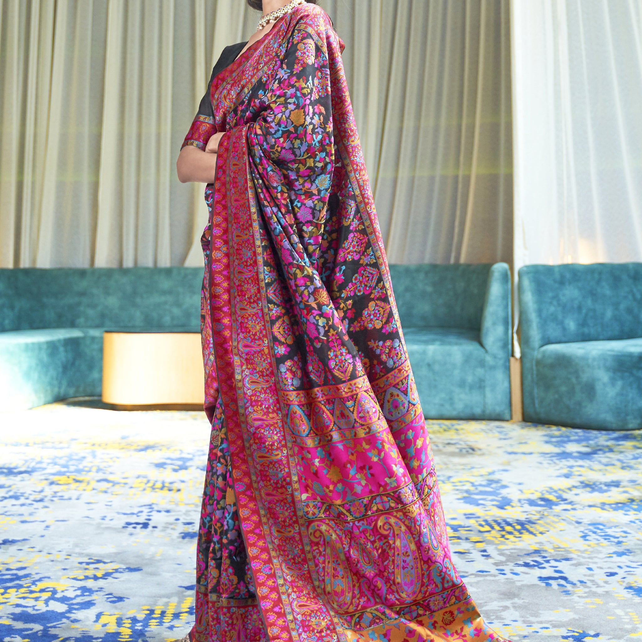 Incredible Black Weaving Silk Festive Wear Saree With Blouse