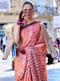 Awesome Orange Digital Printed Satin Festivals Wear Saree With Blouse