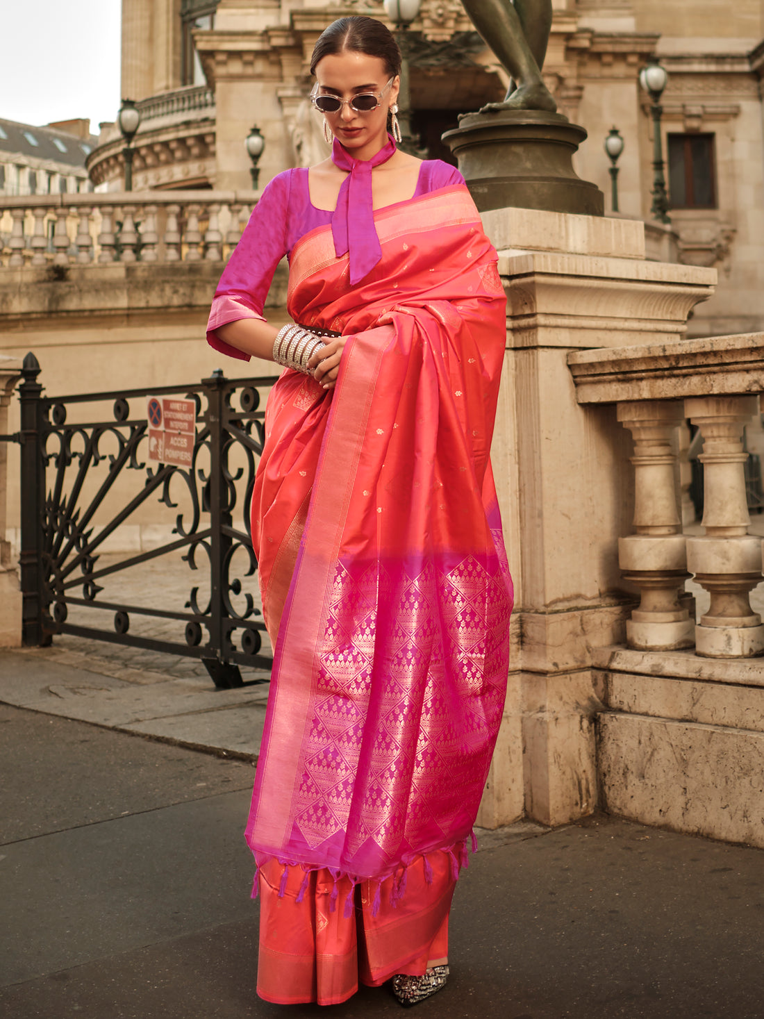 Gorgeous Peach Silk Zari Weaving Wedding Wear Saree With Blouse