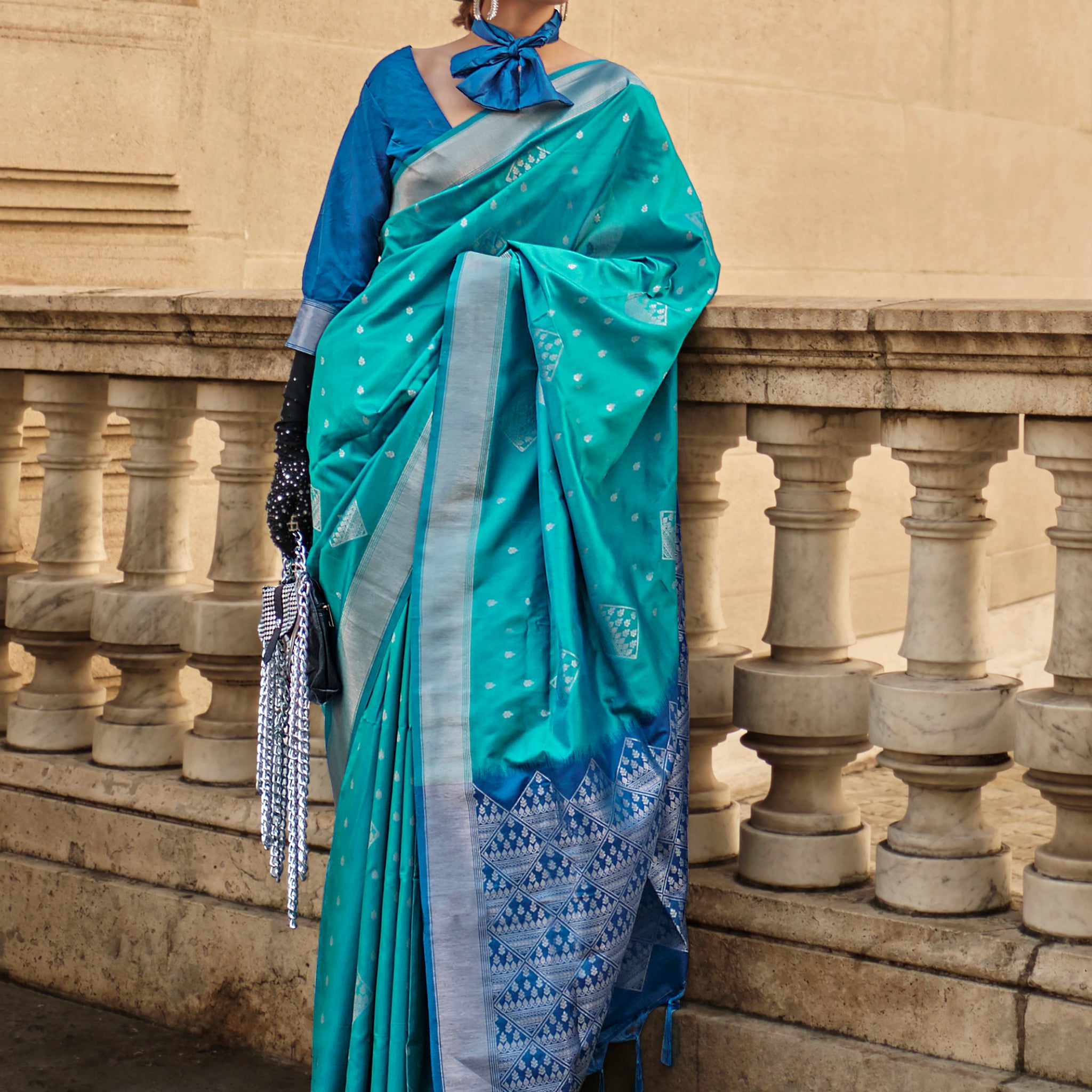 Wonderful Turquoise Silk Zari Weaving Designer Saree With Blouse