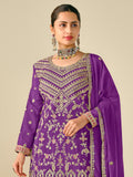 Precious Purple Sequins Work Chinon Sharara Suit With Dupatta