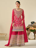 Glamorous Red Sequins Work Chinon Wedding Wear Sharara Suit