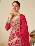 Glamorous Red Sequins Work Chinon Wedding Wear Sharara Suit