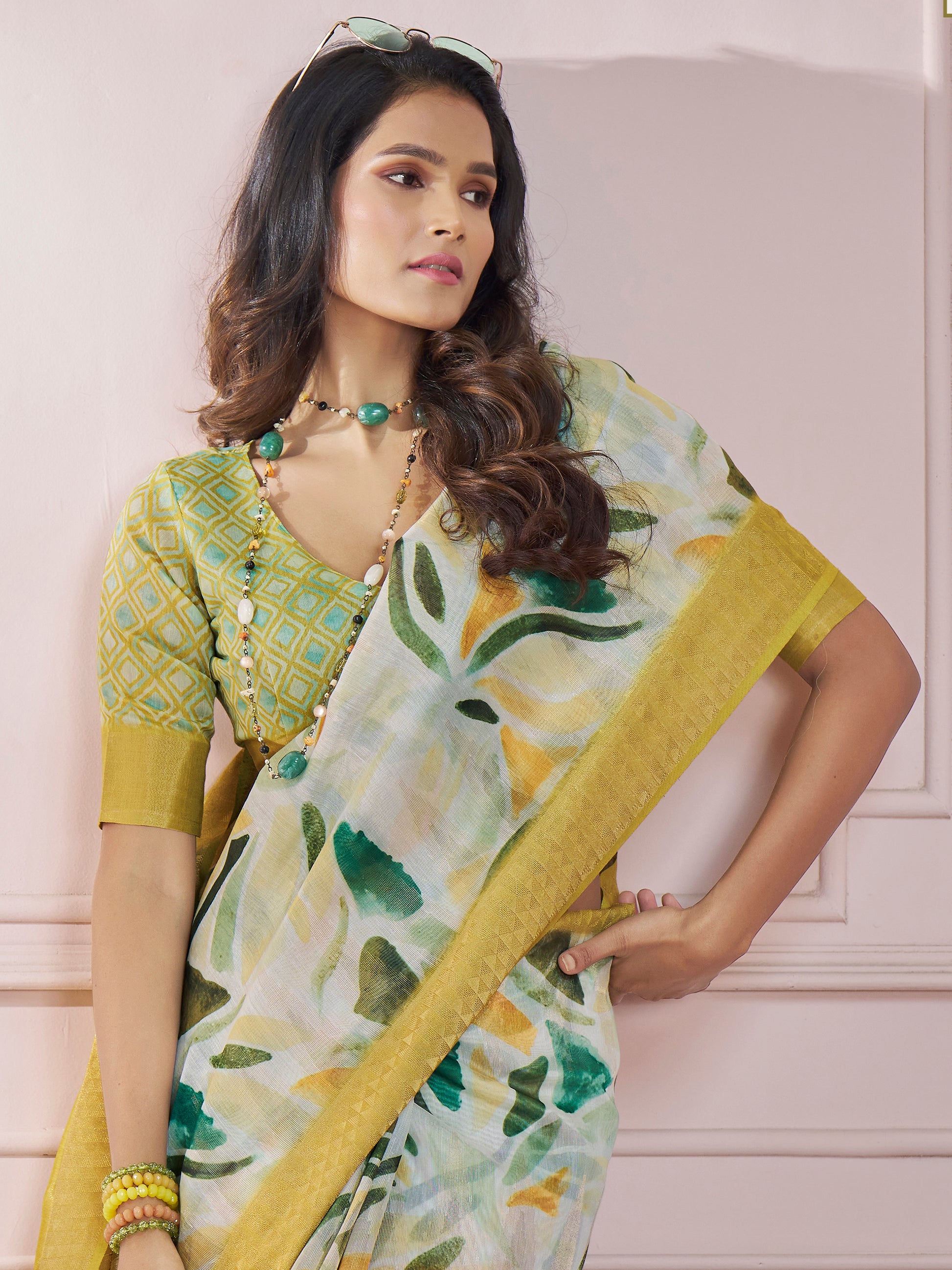 Ravishing Yellow Digital Printed Silk Traditional Saree With Blouse