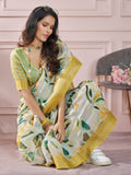 Ravishing Yellow Digital Printed Silk Traditional Saree With Blouse
