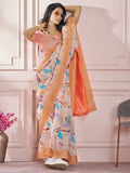 Alluring Orange Digital Printed Silk Event Wear Saree With Blouse