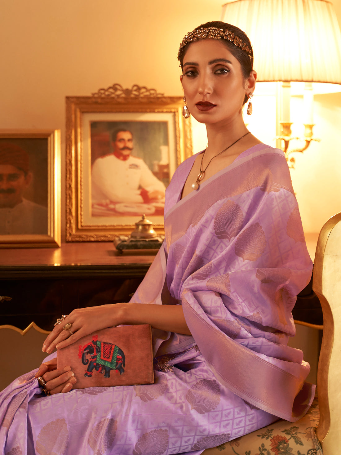 Awesome Purple Zari Woven Silk Wedding Wear Saree With Blouse
