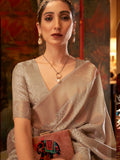 Outstanding Grey Zari Woven Silk Events Wear Saree With Blouse