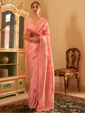 Astounding Peach Zari Woven Silk Reception Wear Saree With Blouse