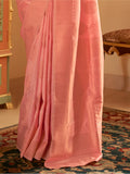 Astounding Peach Zari Woven Silk Reception Wear Saree With Blouse