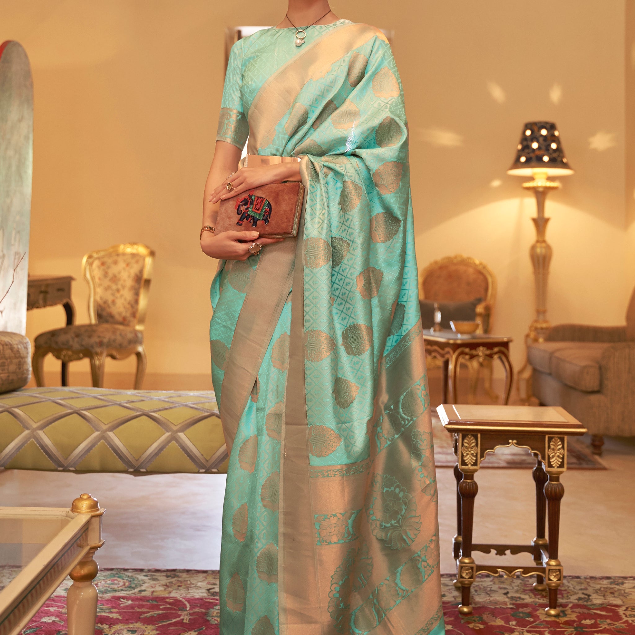 Wonderful Green Zari Woven Silk Sangeet Wear Saree With Blouse