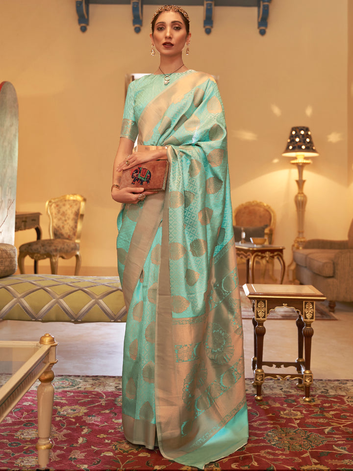 Wonderful Green Zari Woven Silk Sangeet Wear Saree With Blouse