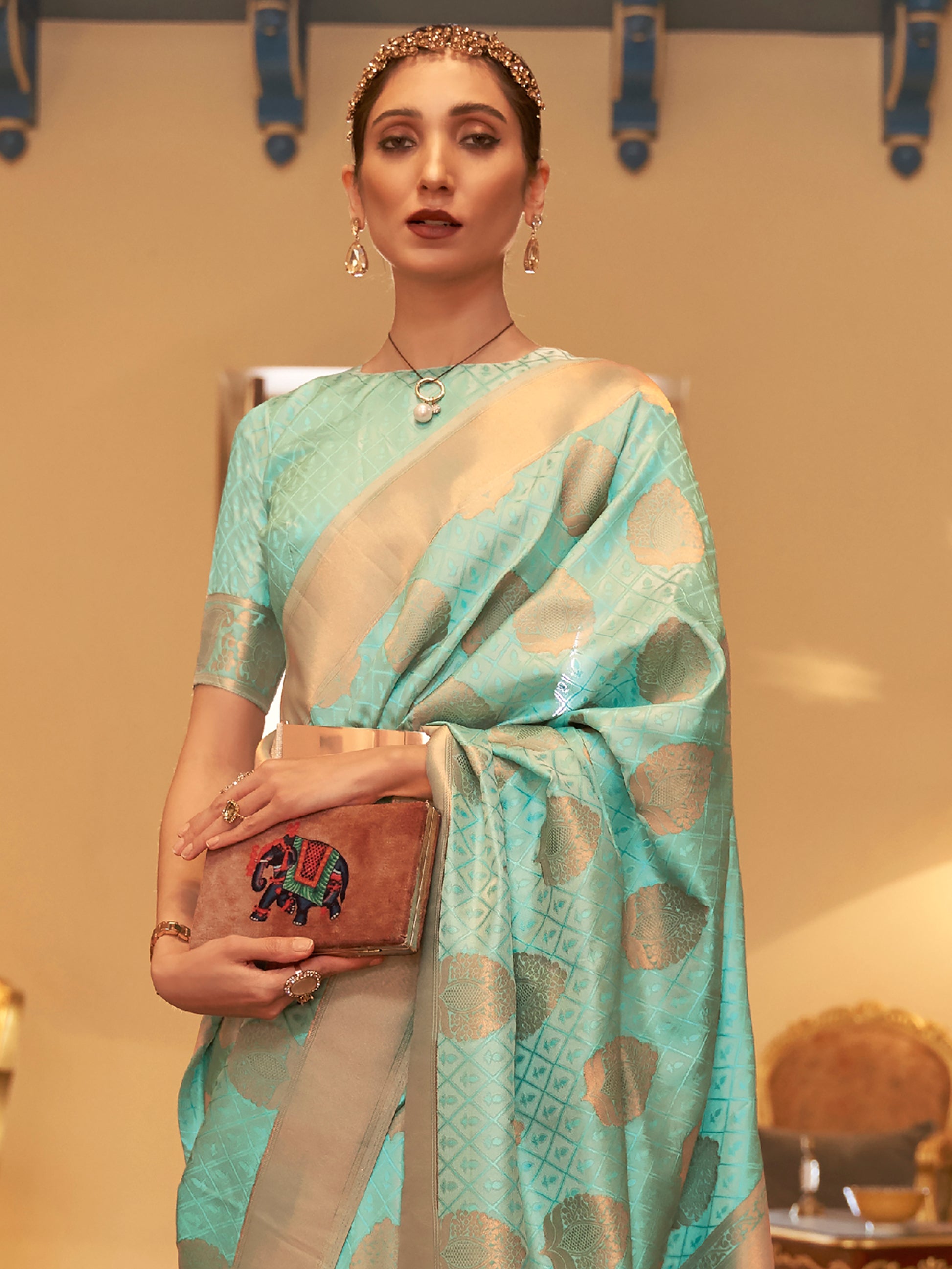 Wonderful Green Zari Woven Silk Sangeet Wear Saree With Blouse