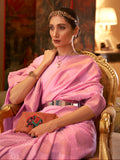Excellent Pink Zari Woven Silk Engagement Wear Saree With Blouse