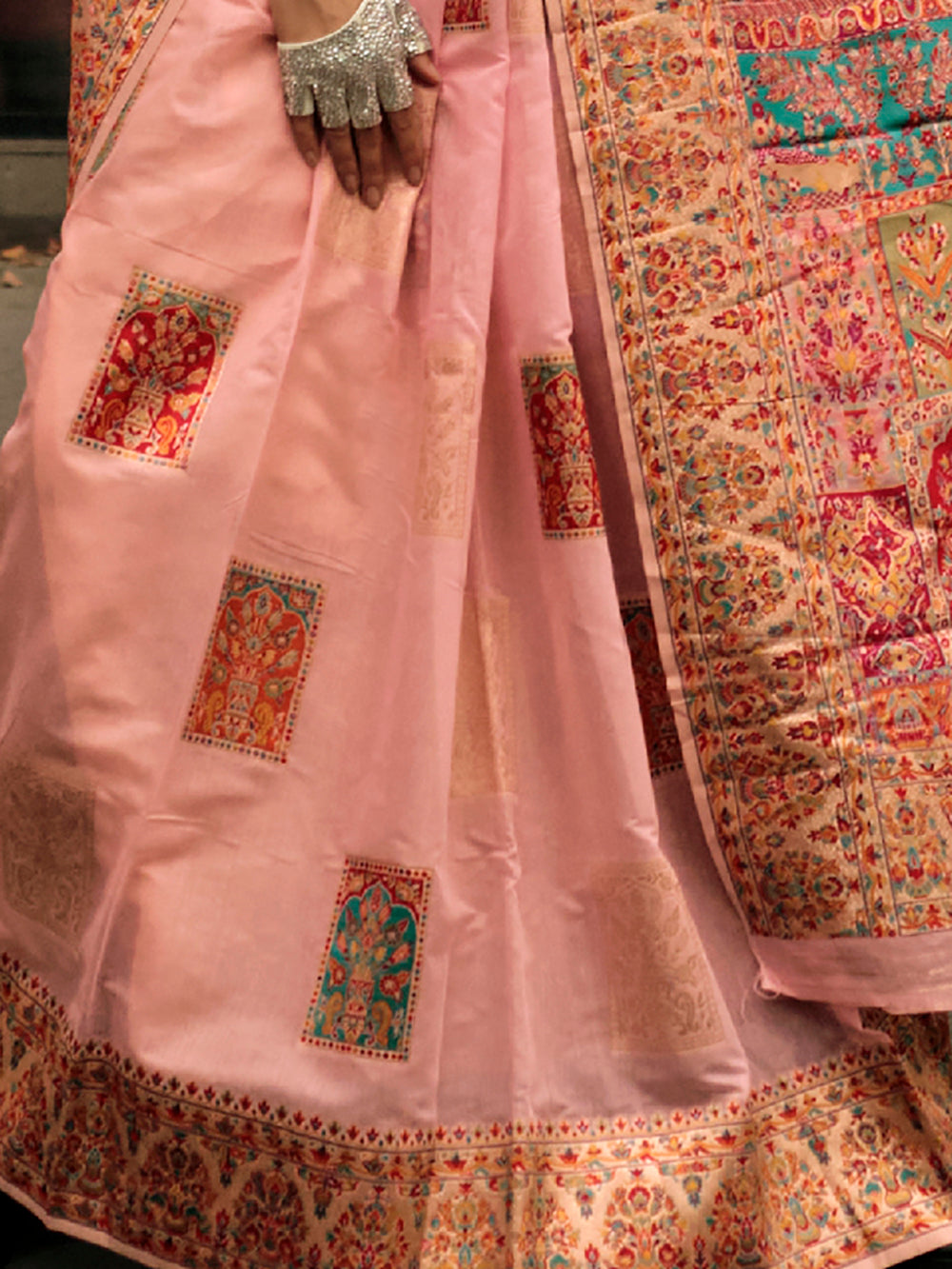 Wonderful Peach Zari Weaving Silk Traditional Saree With Blouse