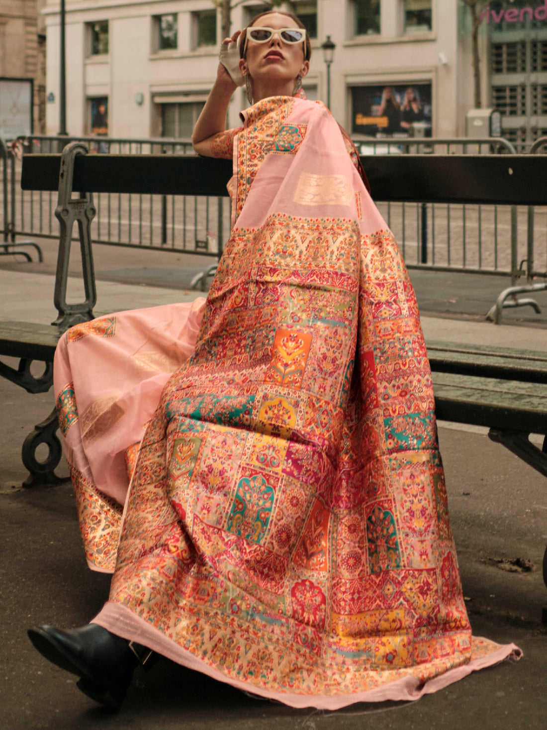 Wonderful Peach Zari Weaving Silk Traditional Saree With Blouse