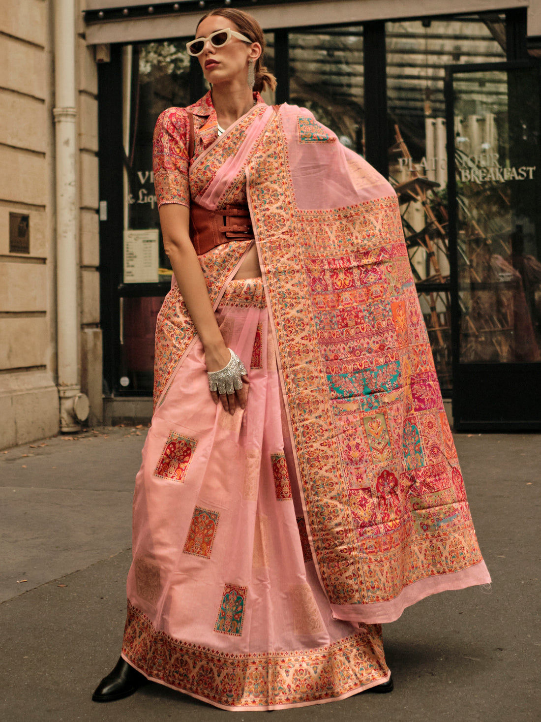 Wonderful Peach Zari Weaving Silk Traditional Saree With Blouse