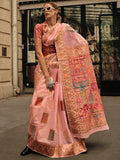 Wonderful Peach Zari Weaving Silk Traditional Saree With Blouse