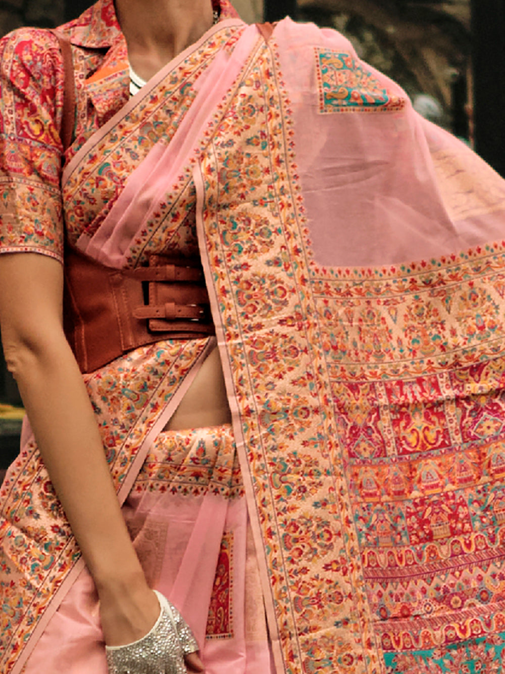 Wonderful Peach Zari Weaving Silk Traditional Saree With Blouse