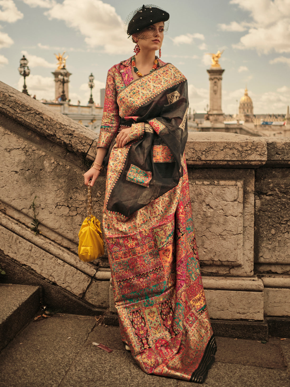 Awesome Black Zari Weaving Silk Events Wear Saree With Blouse
