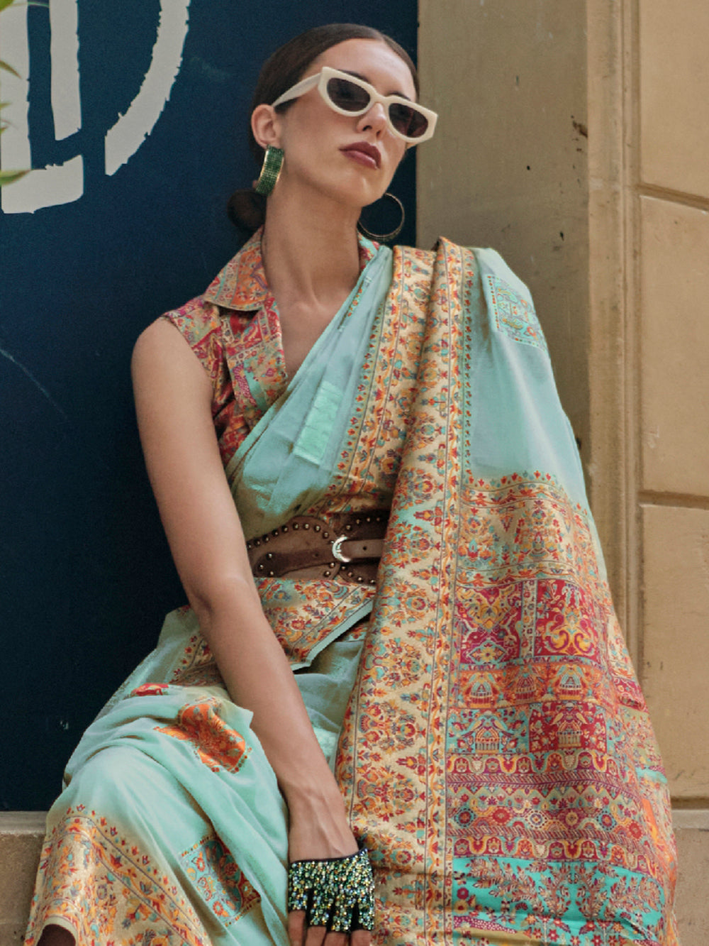 Splendid  Sky-Blue Zari Weaving Silk Festive Wear Saree With Blouse