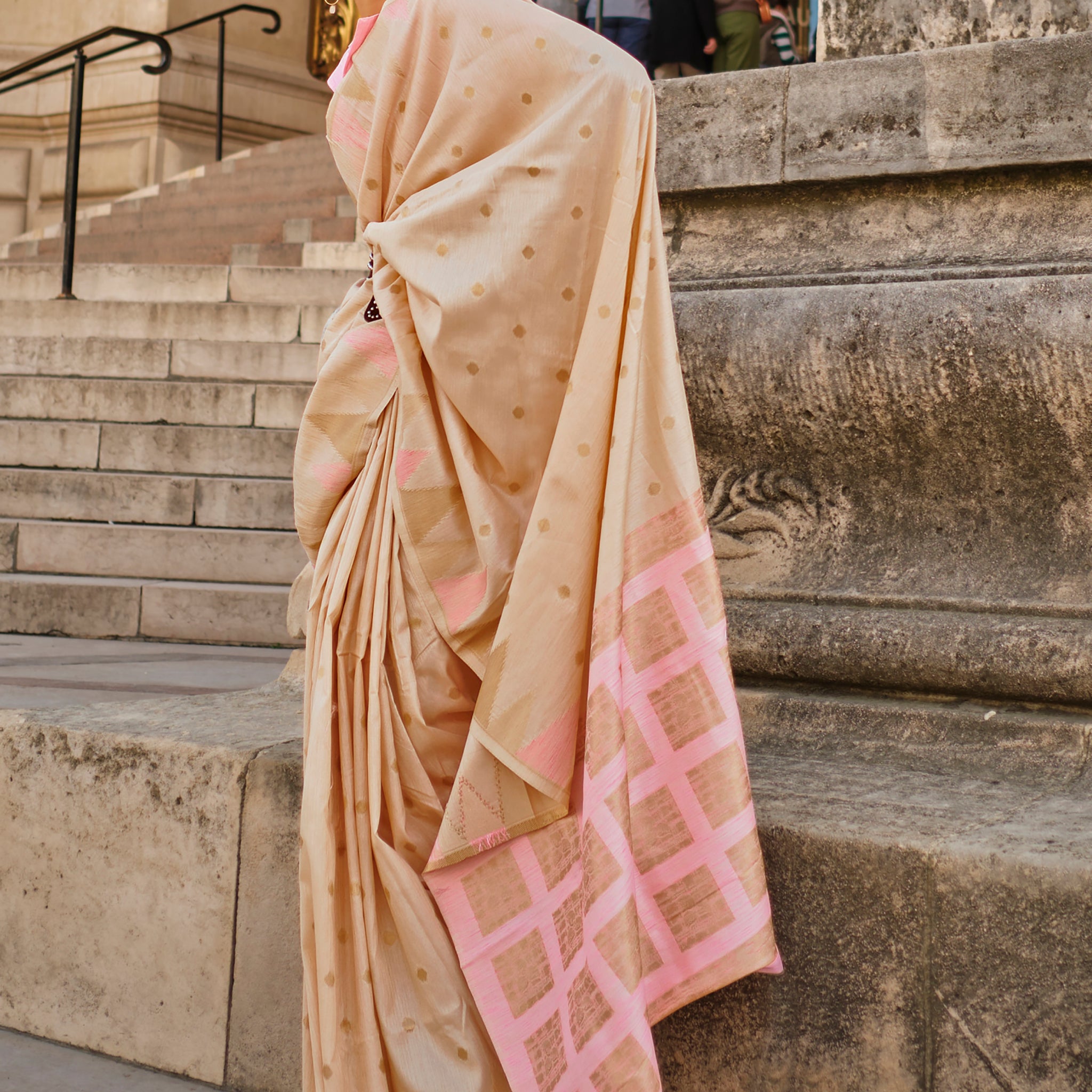 Alluring Beige Zari Weaving Silk Festive Wear Saree With Blouse