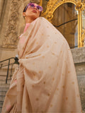 Alluring Beige Zari Weaving Silk Festive Wear Saree With Blouse