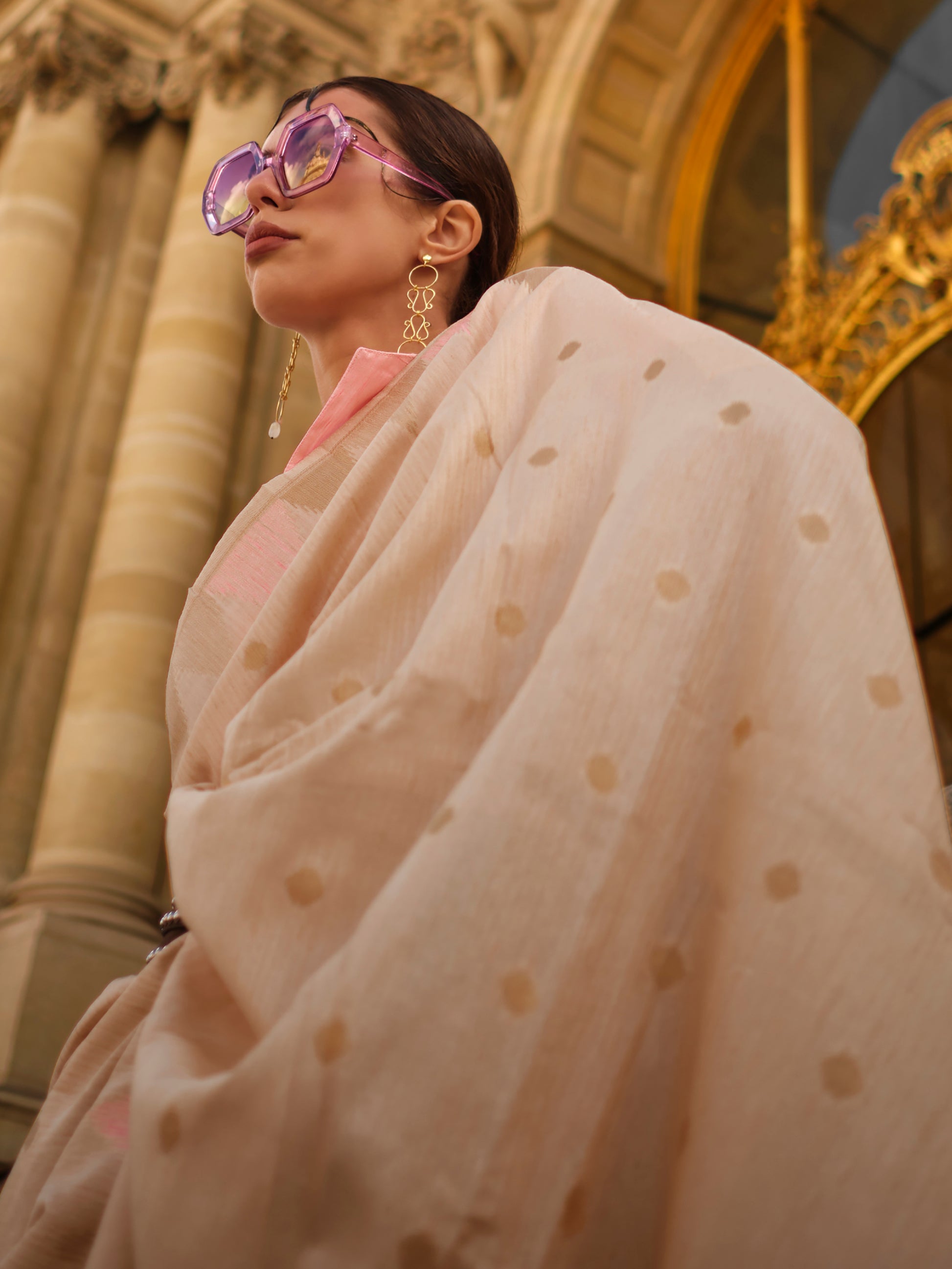 Alluring Beige Zari Weaving Silk Festive Wear Saree With Blouse