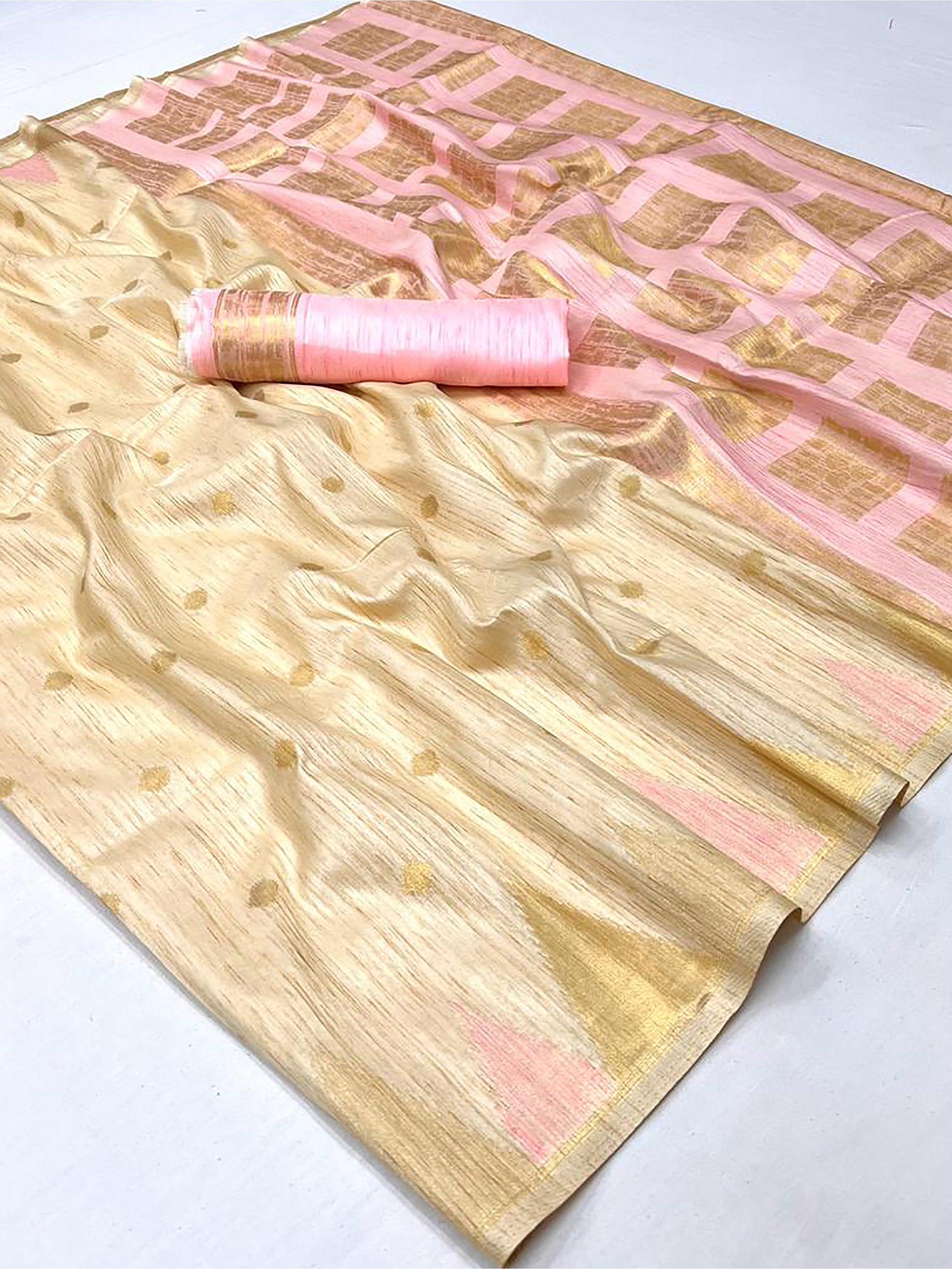 Alluring Beige Zari Weaving Silk Festive Wear Saree With Blouse