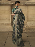 Stunning Dark Green Zari Weaving Satin Wedding Wear Saree With Blouse