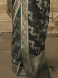 Stunning Dark Green Zari Weaving Satin Wedding Wear Saree With Blouse