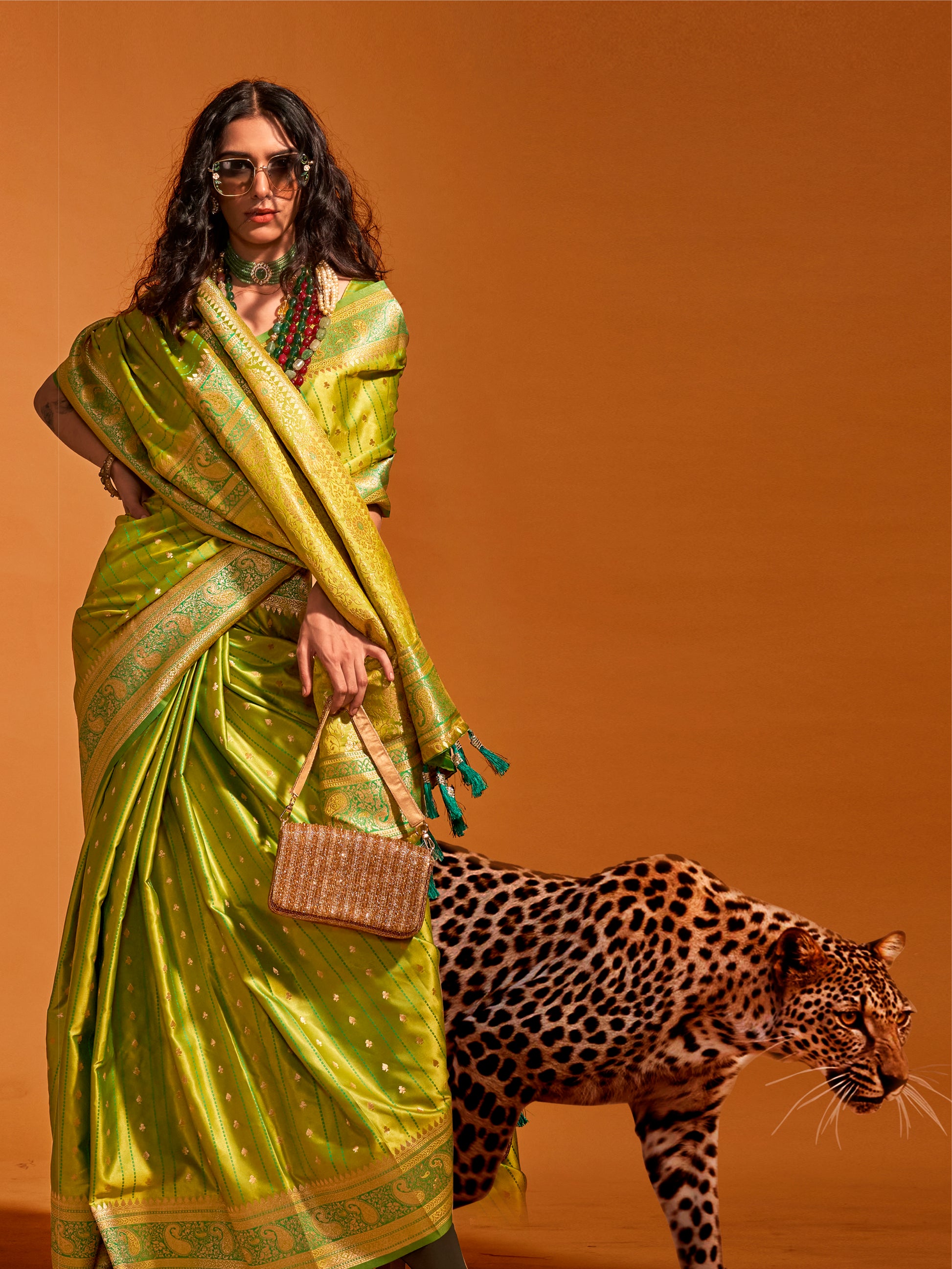 Alluring Light Green Zari Weaving Satin Festive Wear Saree With Blouse
