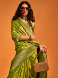 Alluring Light Green Zari Weaving Satin Festive Wear Saree With Blouse